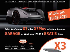 Sunseeker Elite Orion X3 kabelloser RTK - Mähroboter bis 800m² inkl. originaler Gratis Sunseeker Garage