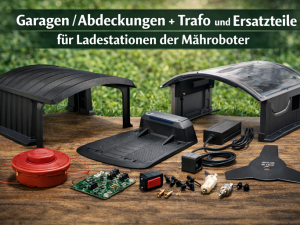 Garagen / Abdeckungen + Trafo und Ersatzteile für Ladestationen der Mähroboter