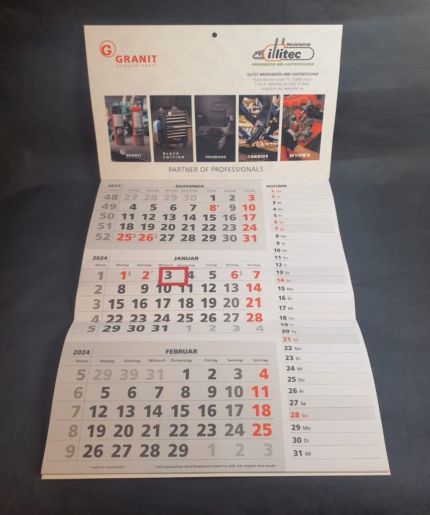 Granit Kalender 2025 - 3 Monatskalender - Illitec