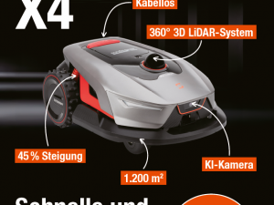 Sunseeker Elite X4 – LiDAR-Mähroboter 4G mit SLAM-Navigation & intelligenter Hinderniserkennung bis 1200m²